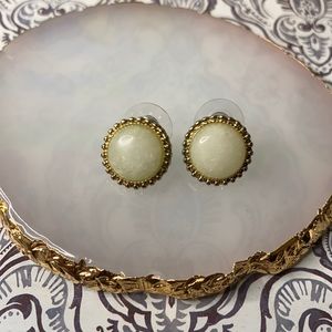 Vintage Opal & Gold Tone Post Earrings